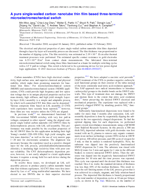 (PDF) A pure single-walled carbon nanotube thin film based three ...