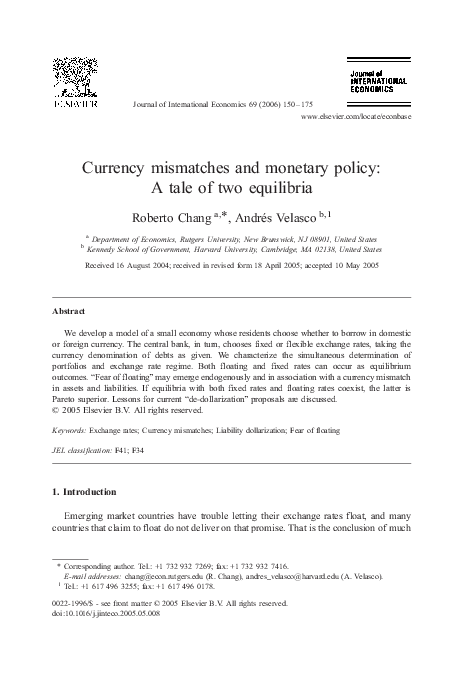 (PDF) Currency mismatches and monetary policy: A tale of two equilibria