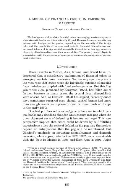 (PDF) A Model of Financial Crises in Emerging Markets