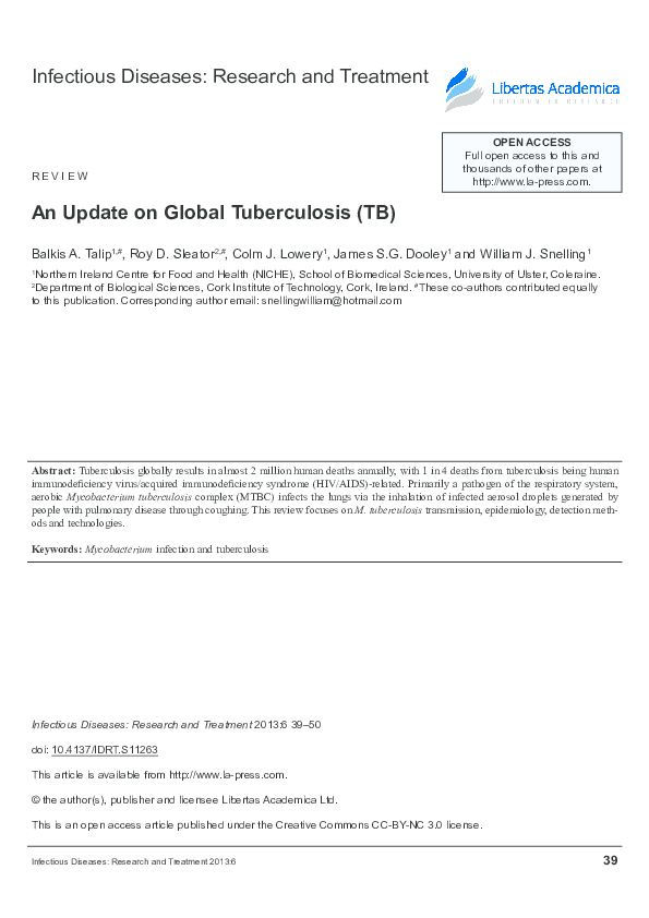 (PDF) An Update on Global Tuberculosis (TB)