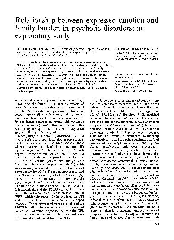 (PDF) Relationship between expressed emotion and family burden in ...