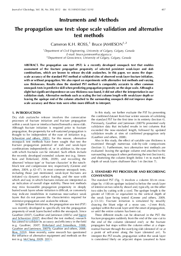 (PDF) The propagation saw test: slope scale validation and alternative ...