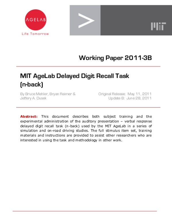 (PDF) MIT AgeLab delayed digit recall task (n-back)