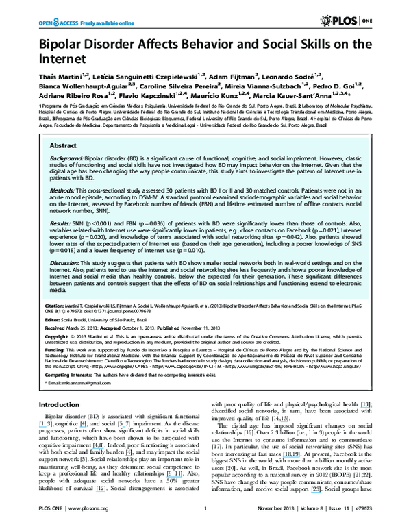 (PDF) Bipolar disorder affects behavior and social skills on the ...