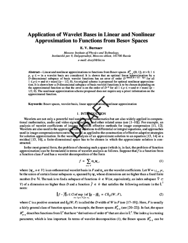 (PDF) Application of Wavelet Bases in Linear and Nonlinear ...