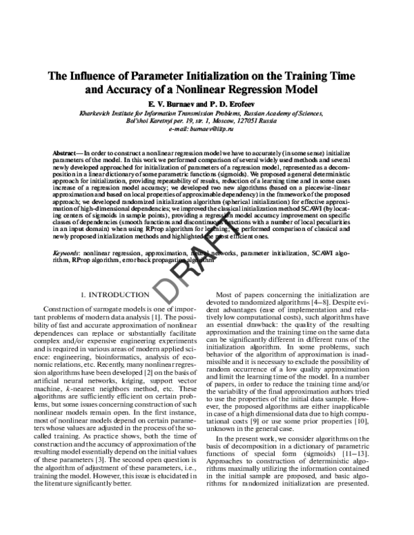 (PDF) The Influence of Parameter Initialization on the Training Time ...