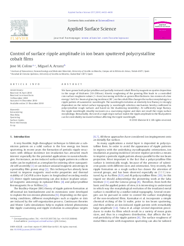 (PDF) Control of surface ripple amplitude in ion beam sputtered ...