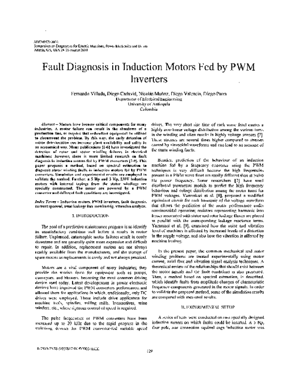 (PDF) Fault diagnosis in induction motors fed by PWM inverters
