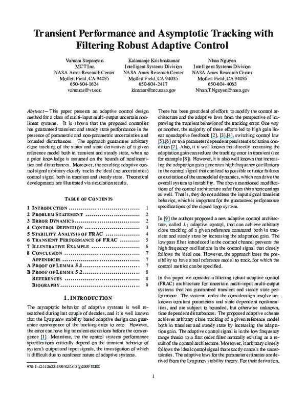 (PDF) Transient performance and asymptotic tracking with filtering ...