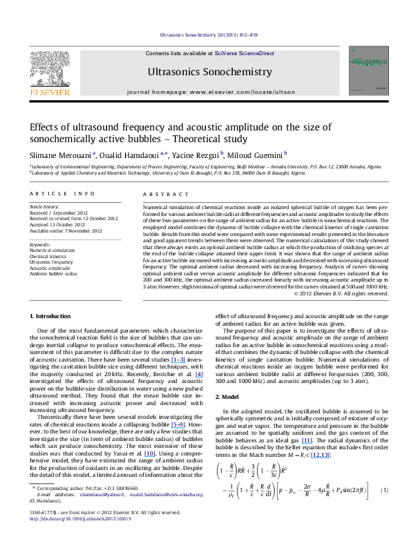 (PDF) Effects of ultrasound frequency and acoustic amplitude on the ...