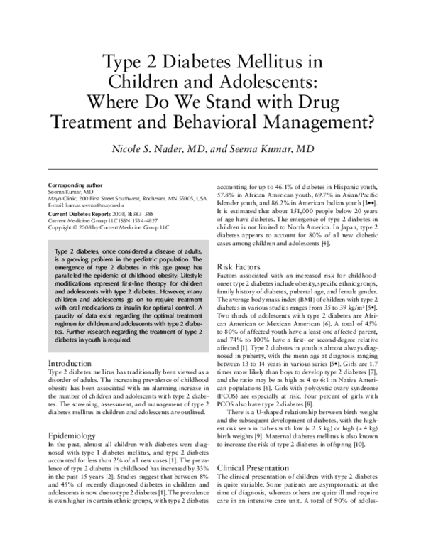 (PDF) Type 2 diabetes mellitus in children and adolescents: where do we ...