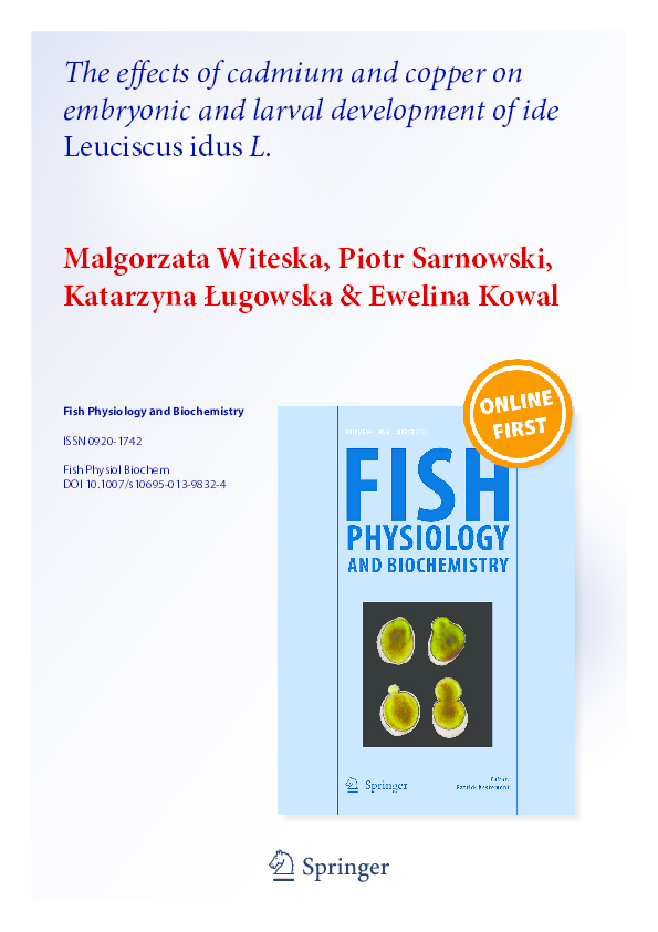 (PDF) The effects of cadmium and copper on embryonic and larval ...
