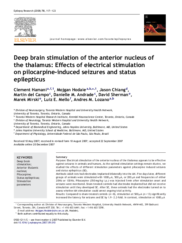 (PDF) Deep brain stimulation of the anterior nucleus of the thalamus ...