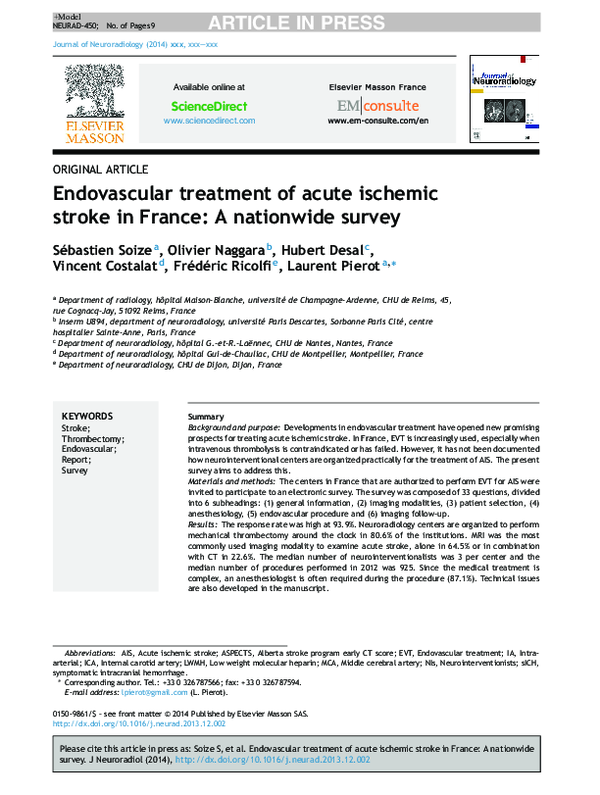 (PDF) The Endovascular Treatment of Acute Ischemic Stroke
