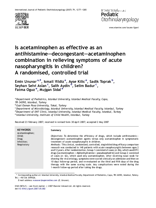 (PDF) Is acetaminophen as effective as an antihistaminedecongestant