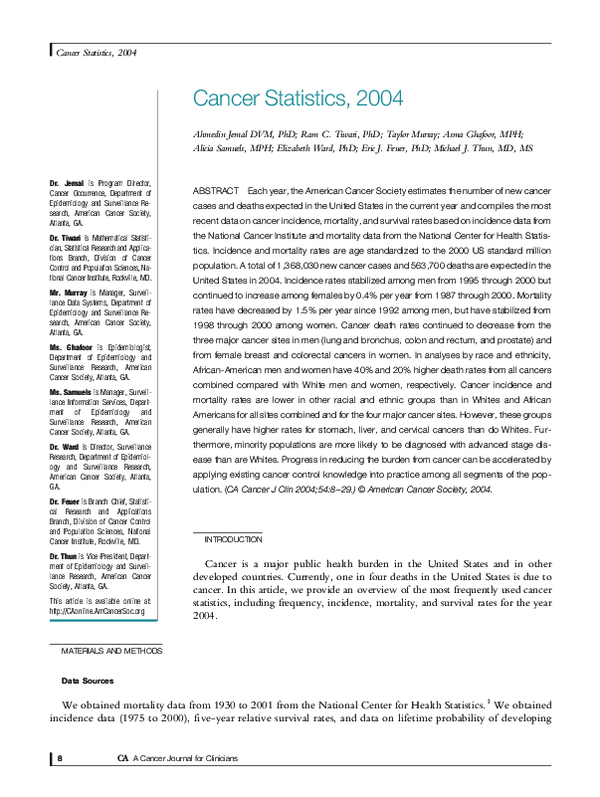 (PDF) Cancer statistics, 2004