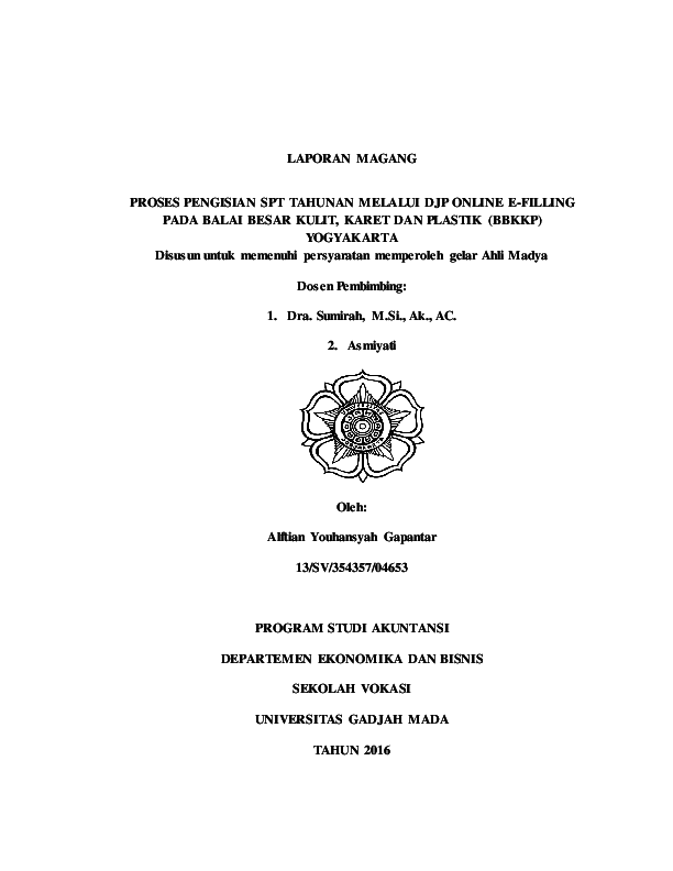 (PDF) LAPORAN MAGANG PROSES PENGISIAN SPT TAHUNAN MELALUI DJP ONLINE E