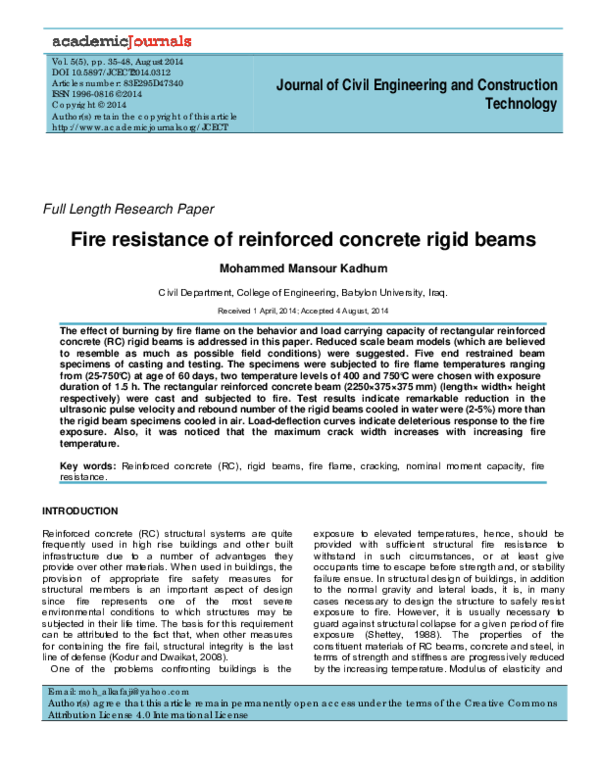 (PDF) Fire resistance of reinforced concrete rigid beams
