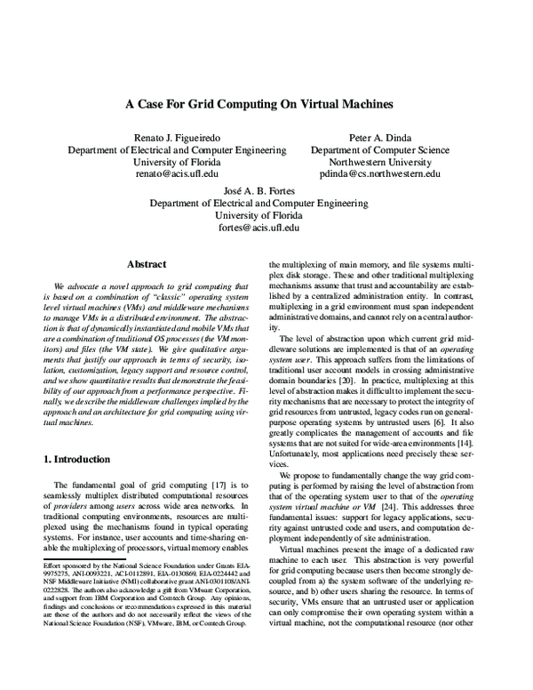 (PDF) A Case For Grid Computing On Virtual Machines