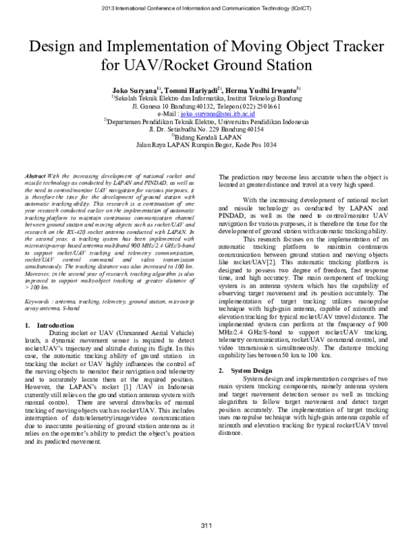 (PDF) Design and implementation of moving object tracker for UAV/rocket ...
