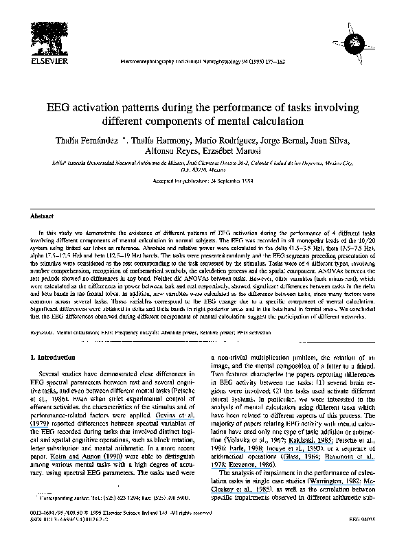 (PDF) EEG activation patterns during the performance of tasks involving ...