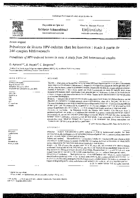 (PDF) [Prevalence of HPVinduced lesions in men a study from 246