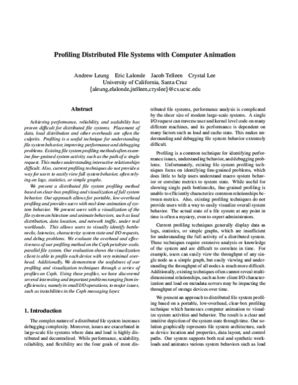 (PDF) Profiling Distributed File Systems with Computer Animation