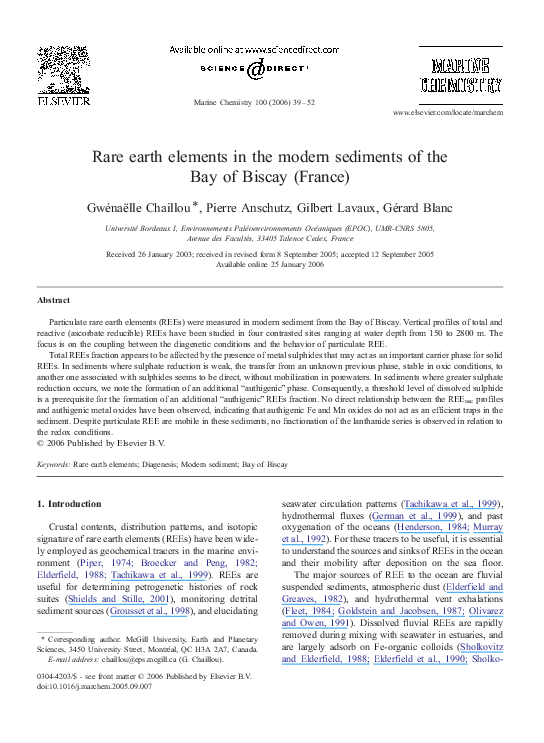 (PDF) Rare earth elements in the modern sediments of the Bay of Biscay ...