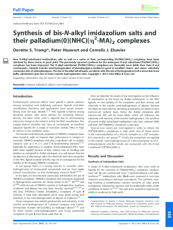 (PDF) Synthesis of bis-N-alkyl imidazolium salts and their palladium(0 ...
