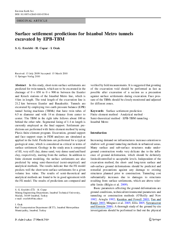 Pdf Surface Settlement Predictions For Istanbul Metro Tunnels Excavated By Epb Tbm Selamet Ercelebi And Ibrahim Ocak Academia Edu Pdf Surface Settlement Predictions For Istanbul Metro Tunnels Excavated By Epb Tbm Selamet Ercelebi And Ibrahim Ocak Academia Edu