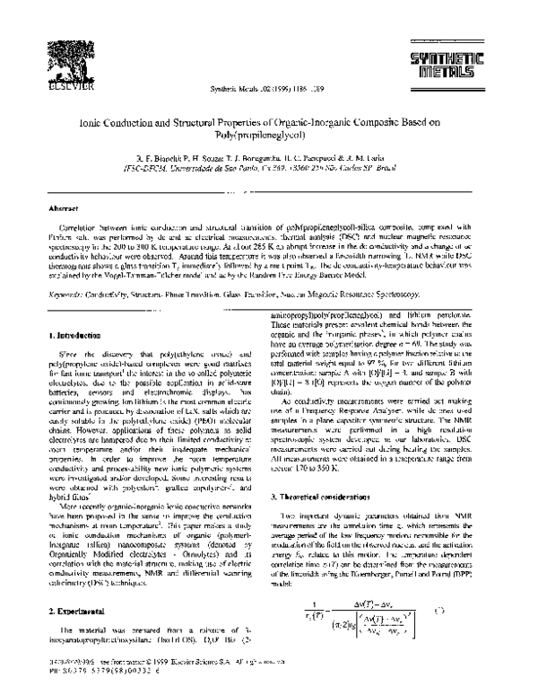 (PDF) Ionic Conduction and Structural Properties of Organic-Inorganic ...