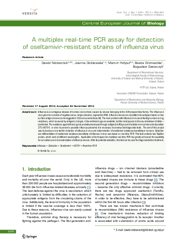 (PDF) A multiplex real-time PCR assay for detection of oseltamivir ...