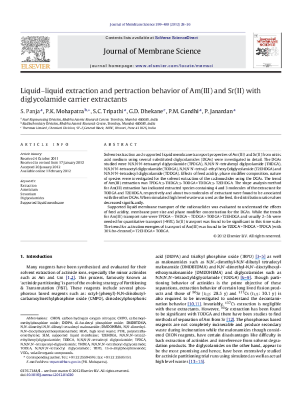(PDF) Liquidliquid extraction and pertraction behavior of Am(III) and Sr(II) with diglycolamide