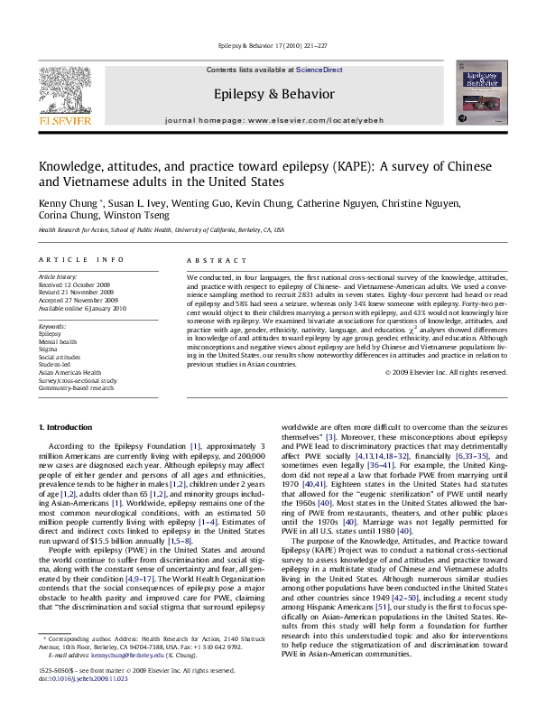 (PDF) Knowledge Attitudes and Practice toward Epilepsy among Adults in ...