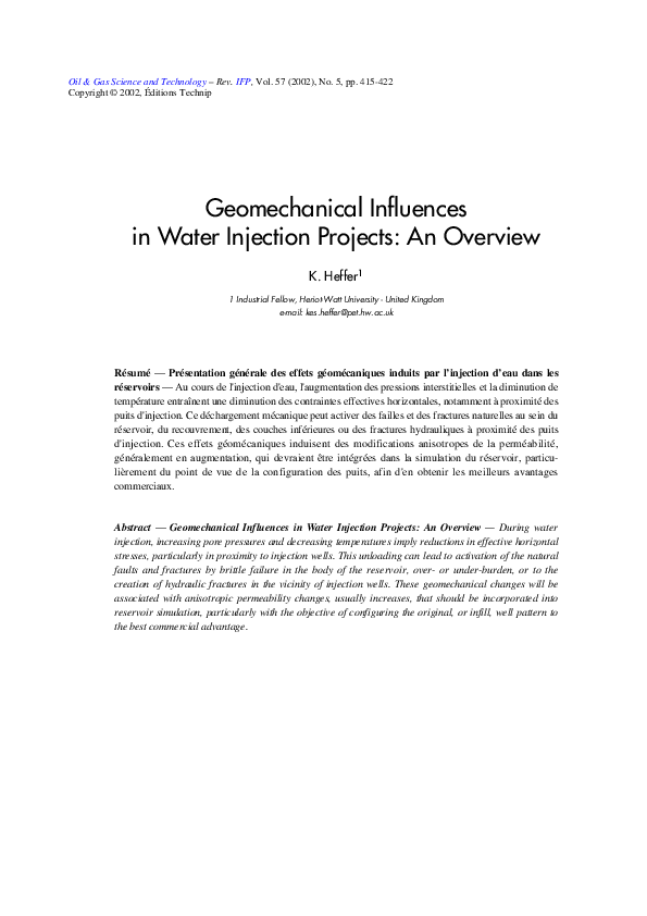 (PDF) Geomechanical Influences in Water Injection Projects an Overview