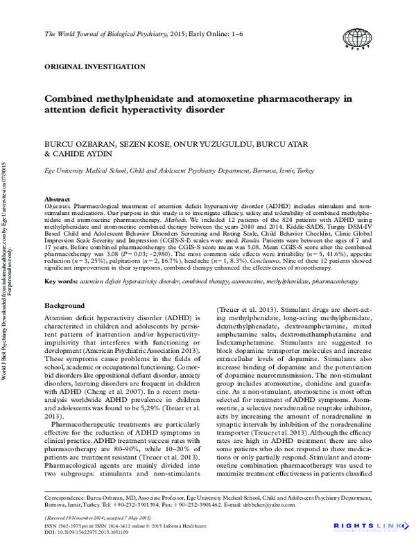 (PDF) Combined methylphenidate and atomoxetine pharmacotherapy in ...