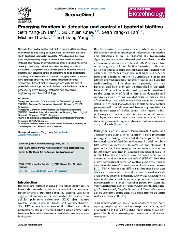 (PDF) Emerging frontiers in detection and control of bacterial biofilms