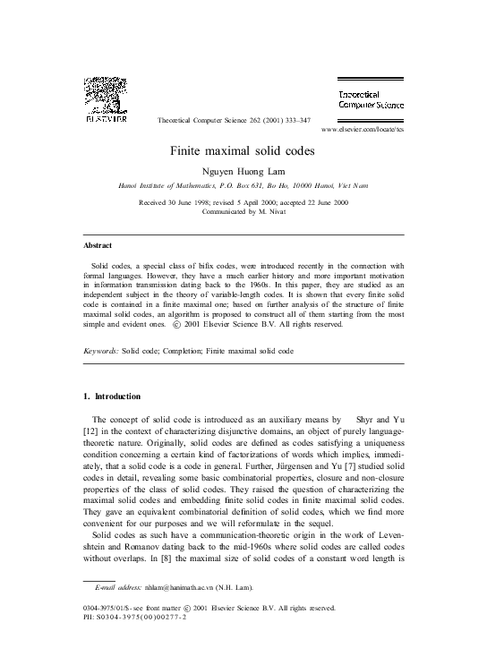 (PDF) Finite maximal solid codes