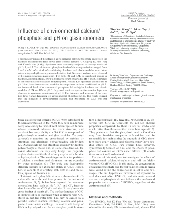 (PDF) Influence of environmental calcium/phosphate and pH on glass ionomers Hiên Ngô
