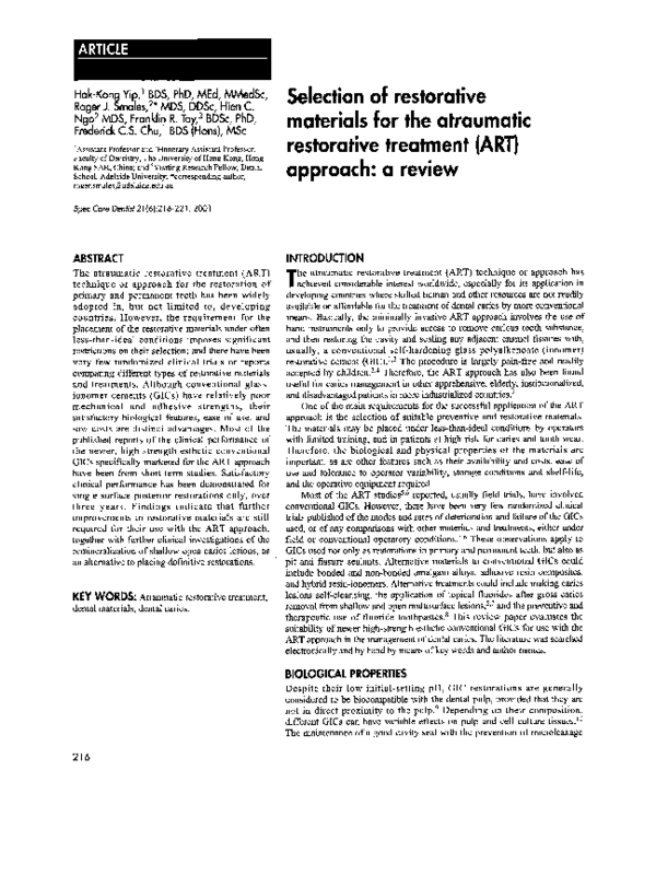 (PDF) Selection of restorative materials for the atraumatic restorative ...