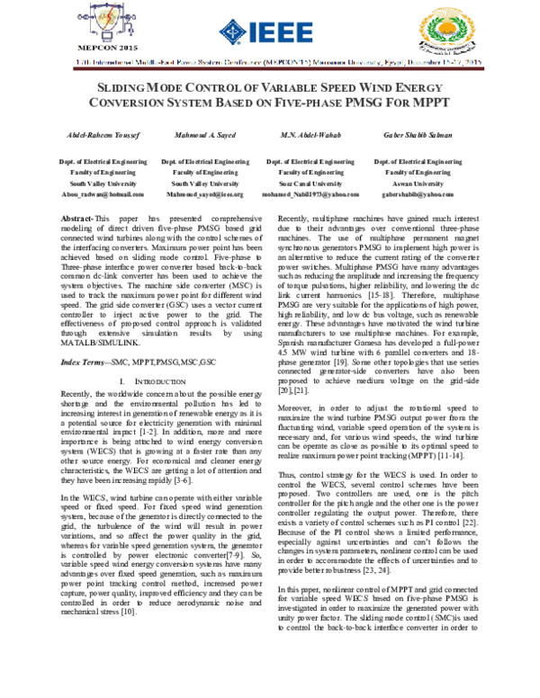 (PDF) SLIDING MODE CONTROL OF VARIABLE SPEED WIND ENERGY CONVERSION ...