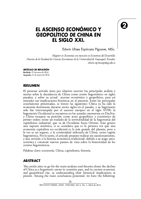 (PDF) EL ASCENSO ECONÓMICO Y GEOPOLÍTICO DE CHINA EN EL SIGLO XXI