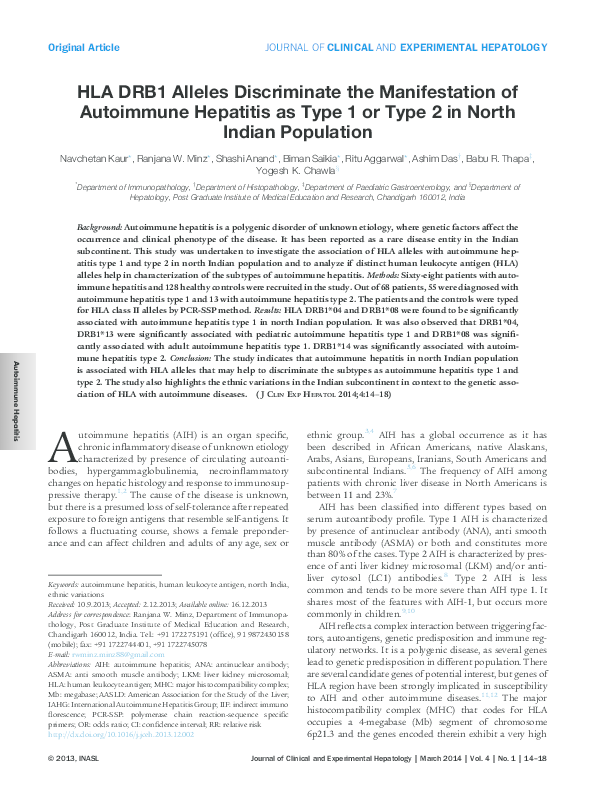 (PDF) Clinical Profile and HLA Typing of Autoimmune Hepatitis From Pakistan Rana Muzaffar