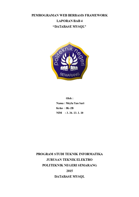 (DOC) PEMROGRAMAN WEB BERBASIS FRAMEWORK LAPORAN BAB 4 " DATABASE MYSQL ...