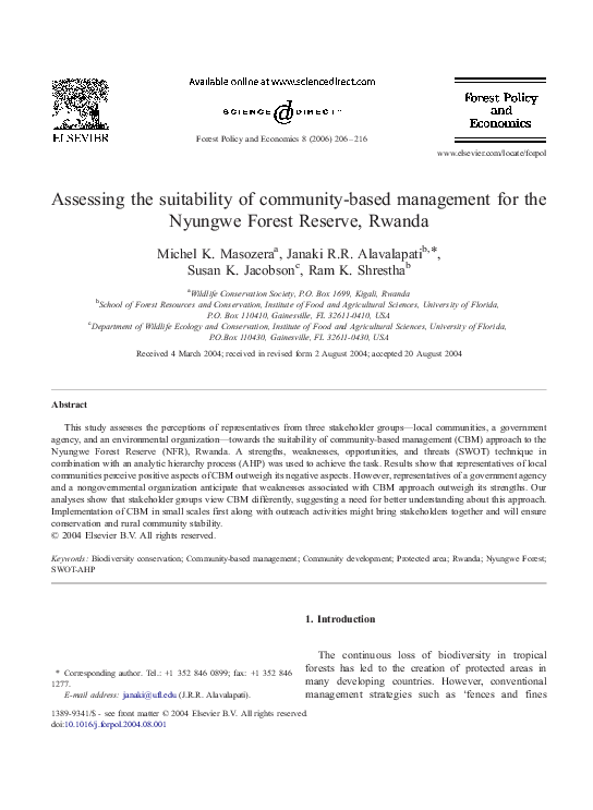 (PDF) Assessing the suitability of community-based management for the ...