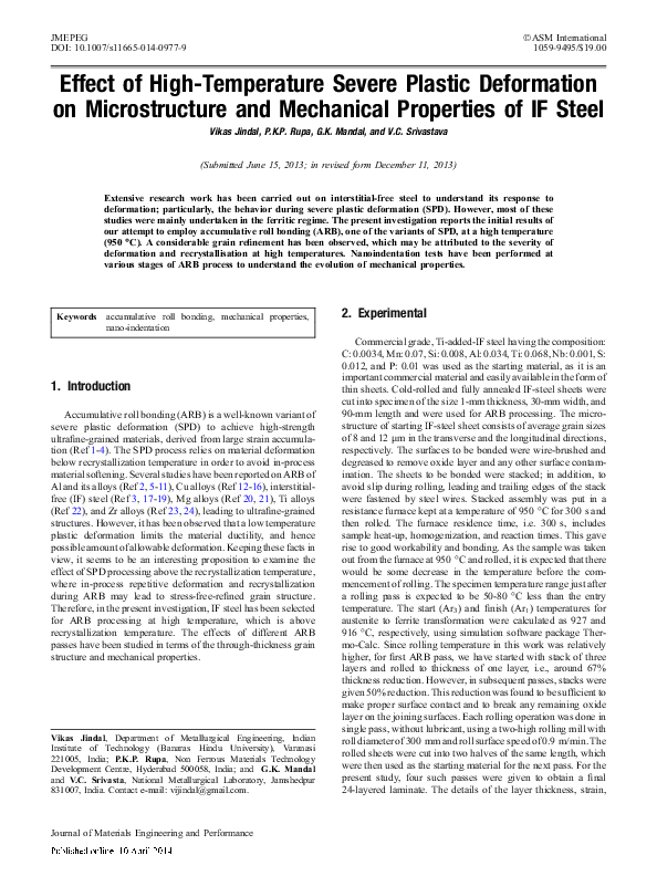 (PDF) Effect of High-Temperature Severe Plastic Deformation on ...