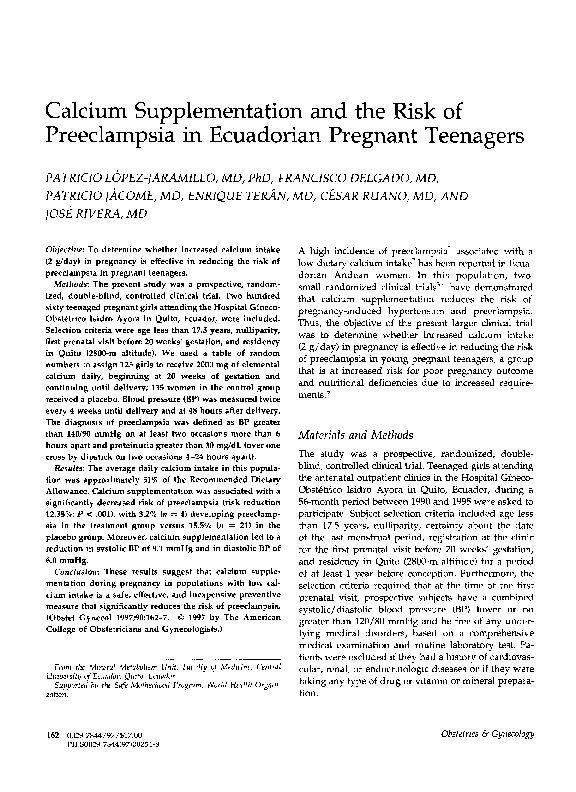 (PDF) Calcium supplementation and the risk of preeclampsia in ...