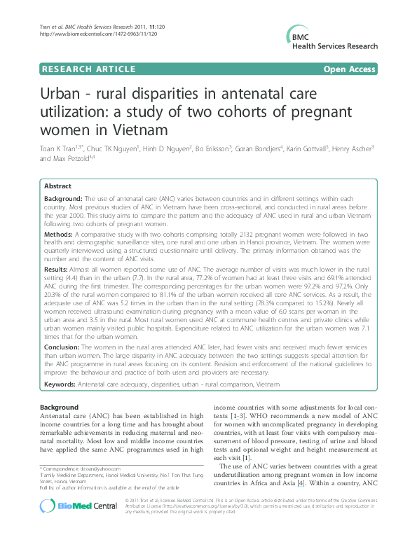(PDF) Urban - rural disparities in antenatal care utilization: a study ...