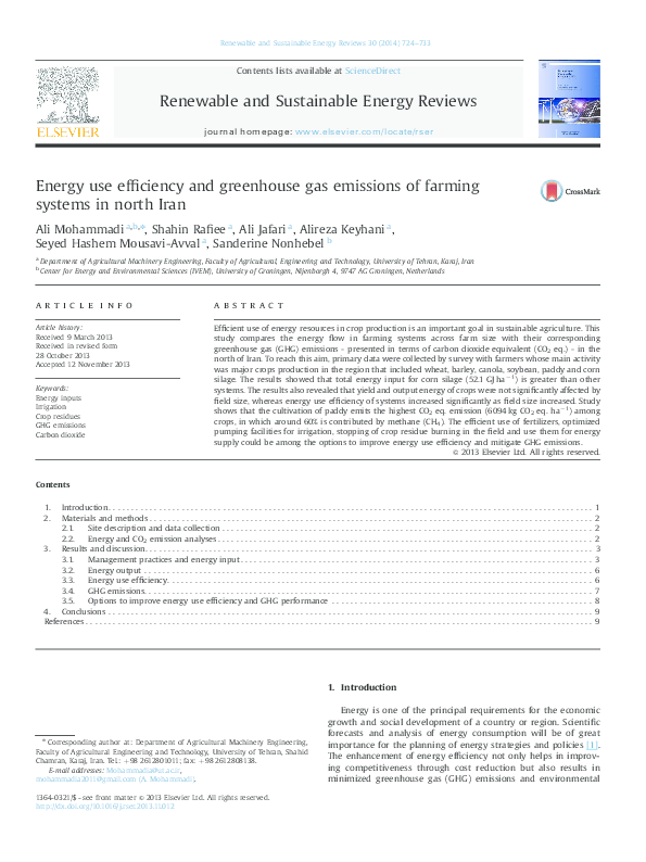 (PDF) Energy use efficiency and greenhouse gas emissions of farming ...