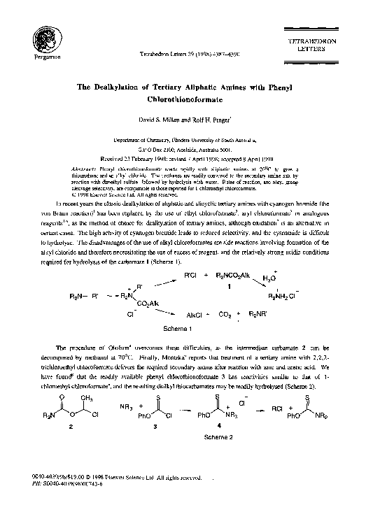 (PDF) The dealkylation of tertiary aliphatic amines with phenyl ...